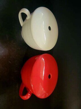 Set Of Tea Forté Cafe Cups In White And Red Porcelain